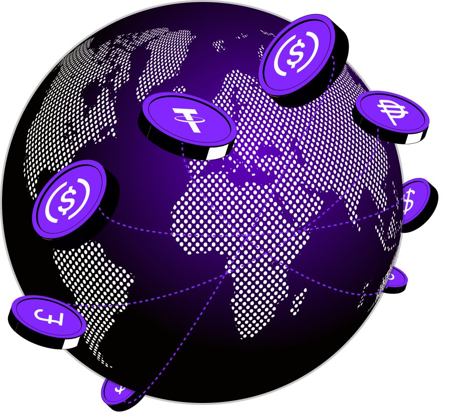 Illustration of a stablecoin payment network around the globe